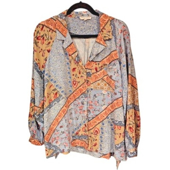 Christian Siriano New York Blouse Button Down Floral Print Multicolor Patchwork - Picture 1 of 7